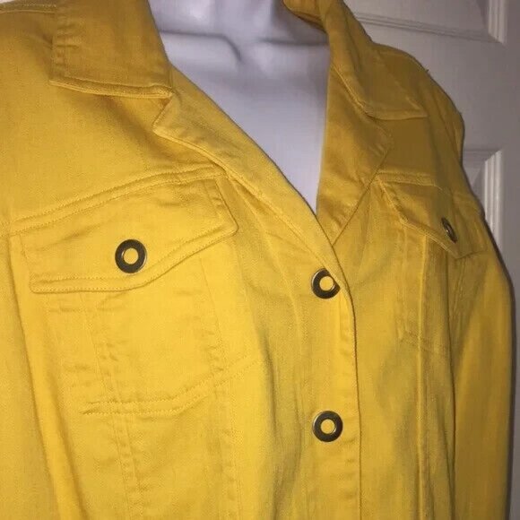 CJ Banks Stretch Woman’s Cotton Jean Jacket Plus Size 1X (16/18W) Mustard Color - Picture 2 of 10